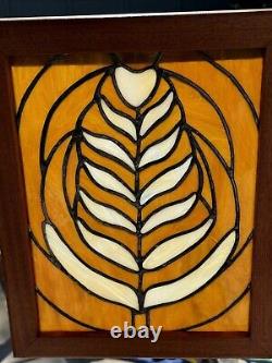 Vintage Stained Glass Panel 14x11 inches Brown White