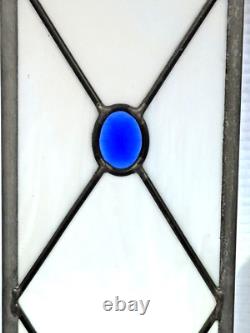 Vintage Stained Glass Panel 26.5 Long x 6 wide Royal Blue Faceted one side