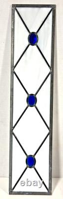 Vintage Stained Glass Panel 26.5 Long x 6 wide Royal Blue Faceted one side