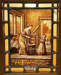 Vintage Stained Glass Panel Boxed Accent Lamp with Antique Image