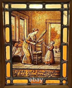 Vintage Stained Glass Panel Boxed Accent Lamp with Antique Image