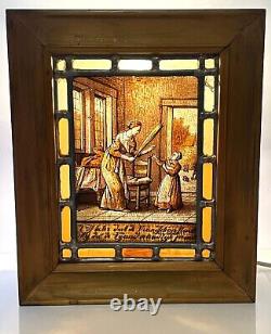 Vintage Stained Glass Panel Boxed Accent Lamp with Antique Image