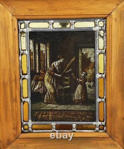 Vintage Stained Glass Panel Boxed Accent Lamp with Antique Image