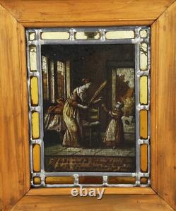 Vintage Stained Glass Panel Boxed Accent Lamp with Antique Image