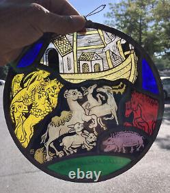 Vintage Stained Glass Panel Hanging Suncatcher Noah's Ark