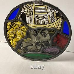 Vintage Stained Glass Panel Hanging Suncatcher Noah's Ark