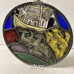 Vintage Stained Glass Panel Hanging Suncatcher Noah's Ark