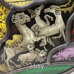 Vintage Stained Glass Panel Hanging Suncatcher Noah's Ark