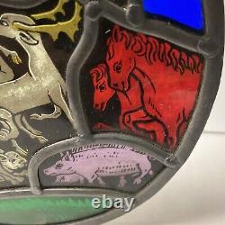 Vintage Stained Glass Panel Hanging Suncatcher Noah's Ark