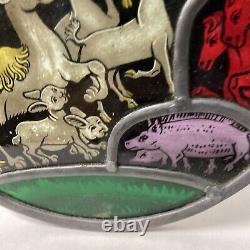 Vintage Stained Glass Panel Hanging Suncatcher Noah's Ark