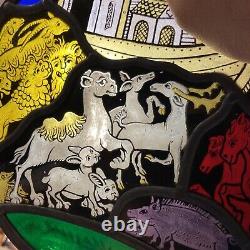 Vintage Stained Glass Panel Hanging Suncatcher Noah's Ark