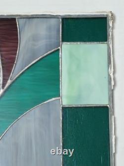 Vintage Stained Glass Panel Leaded Window Art Deco 25x16 1/2