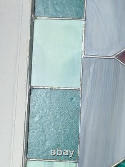 Vintage Stained Glass Panel Leaded Window Art Deco 25x16 1/2