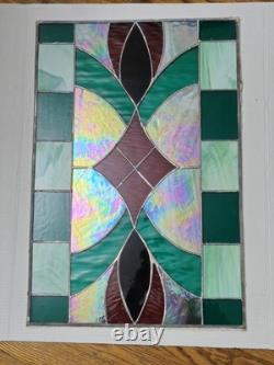 Vintage Stained Glass Panel Leaded Window Art Deco 25x16 1/2