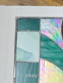 Vintage Stained Glass Panel Leaded Window Art Deco 25x16 1/2