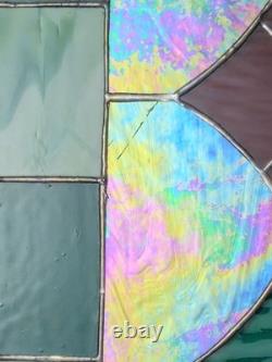 Vintage Stained Glass Panel Leaded Window Art Deco 25x16 1/2