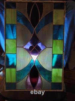 Vintage Stained Glass Panel Leaded Window Art Deco 25x16 1/2