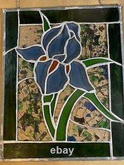 Vintage Stained Glass Panel Of A Floral Scene