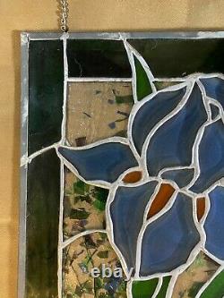 Vintage Stained Glass Panel Of A Floral Scene
