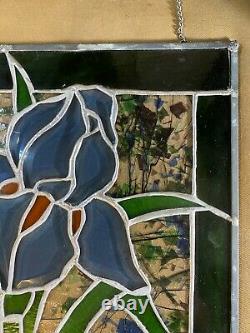 Vintage Stained Glass Panel Of A Floral Scene