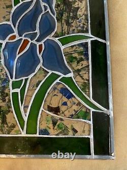 Vintage Stained Glass Panel Of A Floral Scene