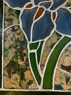 Vintage Stained Glass Panel Of A Floral Scene