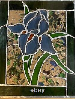 Vintage Stained Glass Panel Of A Floral Scene