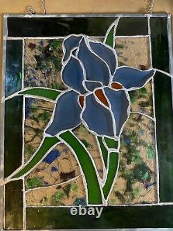 Vintage Stained Glass Panel Of A Floral Scene