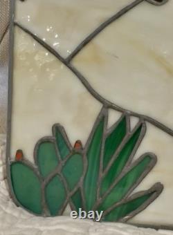 Vintage Stained Glass Panel Southwest Desert Native Americans 11.75x 21