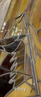 Vintage Stained Glass Panel Southwest Desert Native Americans 11.75x 21