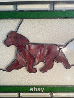 Vintage Stained Glass Panel Spaniel Dog