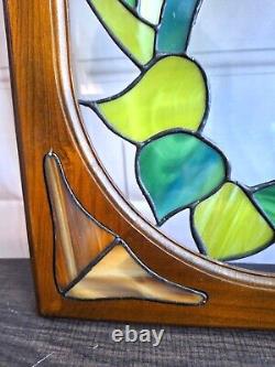 Vintage Stained Glass Panel Tulips Orange Yellow Flowers 28.5 x 12