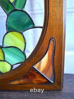 Vintage Stained Glass Panel Tulips Orange Yellow Flowers 28.5 x 12