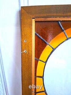 Vintage Stained Glass Panel Tulips Orange Yellow Flowers 28.5 x 12