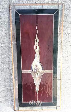Vintage Stained Glass Panel W Embedded Stone Rare Window Panel 28'