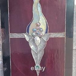 Vintage Stained Glass Panel W Embedded Stone Rare Window Panel 28'
