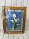 Vintage Stained-Glass Panel with Wood Frame White Lilly Design 16x20 Hangers