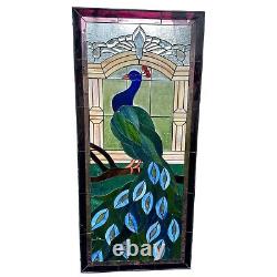 Vintage Stained Glass Peacock Panel Window 46 X 21 Peafowl Read Description