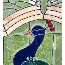 Vintage Stained Glass Peacock Panel Window 46 X 21 Peafowl Read Description