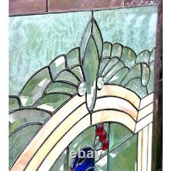 Vintage Stained Glass Peacock Panel Window 46 X 21 Peafowl Read Description