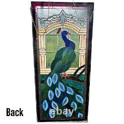 Vintage Stained Glass Peacock Panel Window 46 X 21 Peafowl Read Description