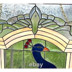 Vintage Stained Glass Peacock Panel Window 46 X 21 Peafowl Read Description