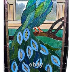 Vintage Stained Glass Peacock Panel Window 46 X 21 Peafowl Read Description