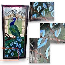 Vintage Stained Glass Peacock Panel Window 46 X 21 Peafowl Read Description