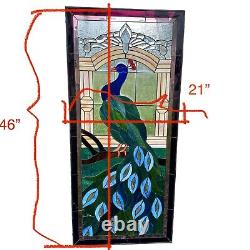 Vintage Stained Glass Peacock Panel Window 46 X 21 Peafowl Read Description