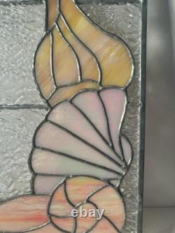 Vintage Stained Glass Sea Shells Beach Beveled 16x10 Window Panel Coastal
