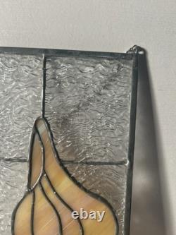 Vintage Stained Glass Sea Shells Beach Beveled 16x10 Window Panel Coastal