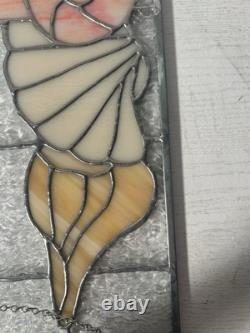 Vintage Stained Glass Sea Shells Beach Beveled 16x10 Window Panel Coastal