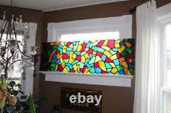 Vintage Stained Glass Style Fused Panel 1960s Church Window 59 x 19
