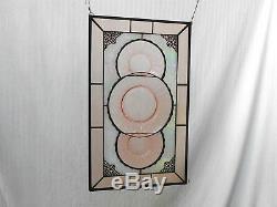 Vintage Stained Glass Transom Window Panel, Recycled Pink Depression Glass Plate